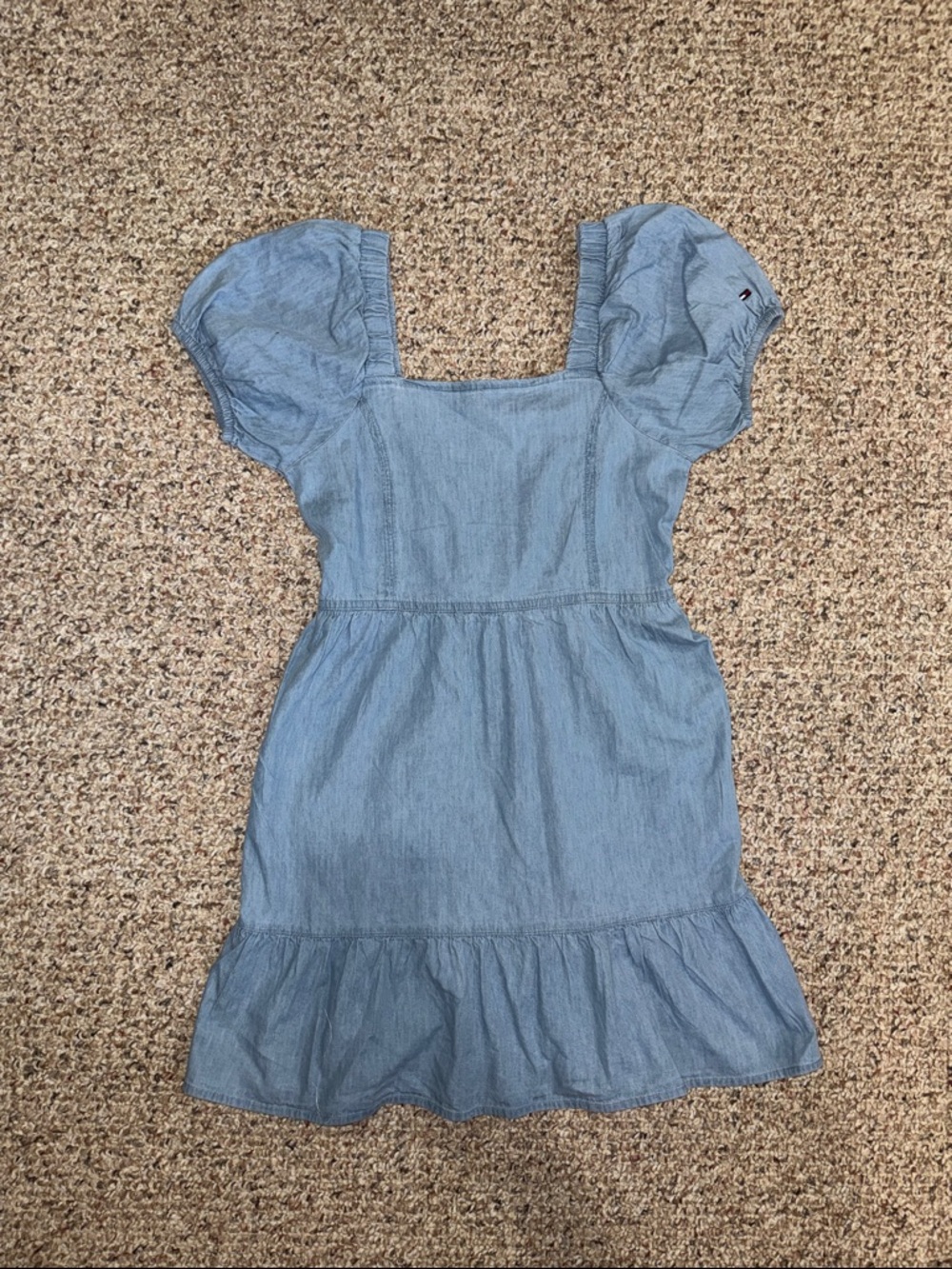 Tommy Hilfiger Girls Light Blue Denim Puff-Sleeve Dress